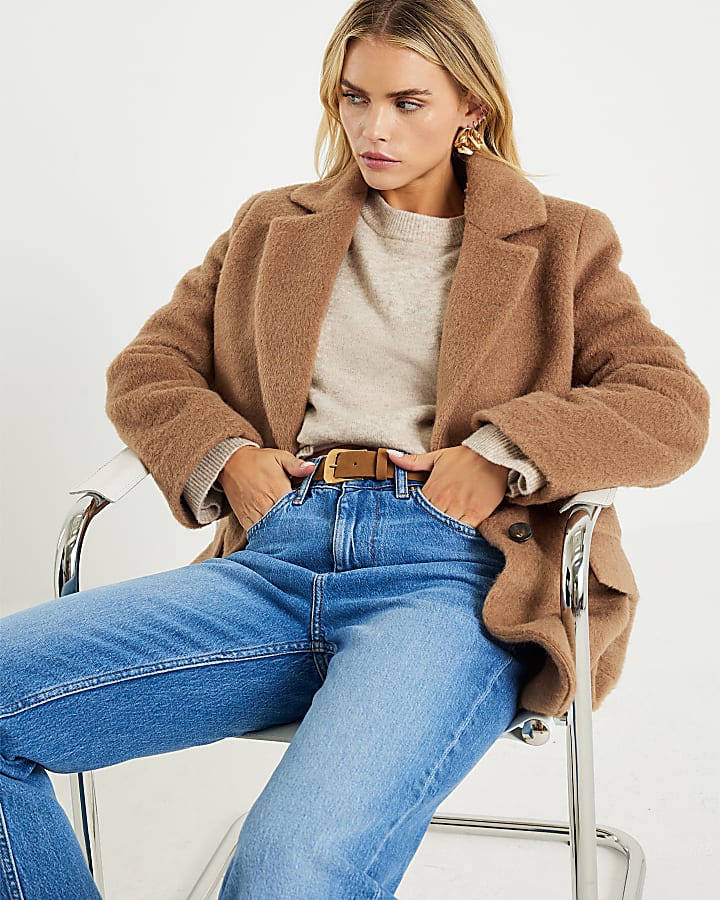 Petite Brown Brushed Faux Wool Blazer