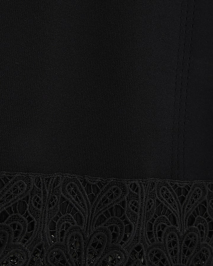 Black Sleeveless Knit Lace Hem Mini Dress