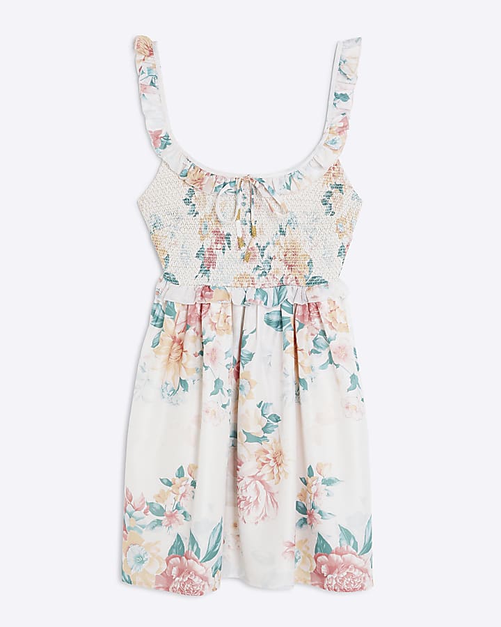 Cream Floral Mini Dress