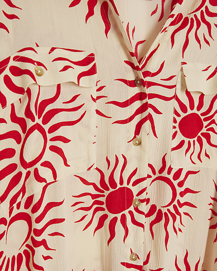 Cream Sun Print Oversized Beach Shirt