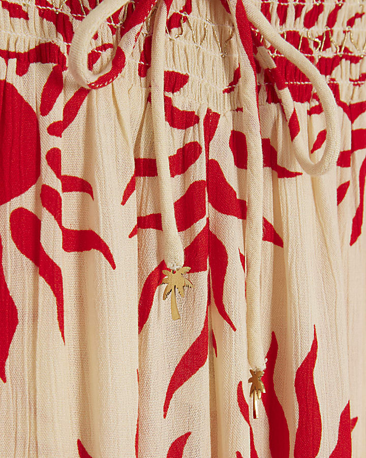 Cream Sun Print Wide Leg Beach Trousers