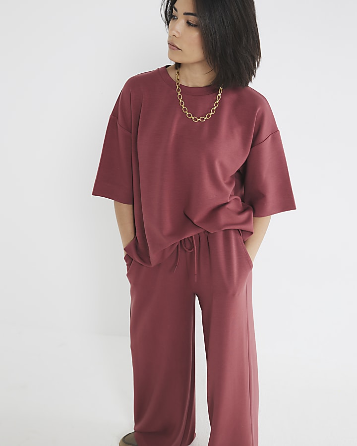 Petite Red Premium Wide Leg Joggers