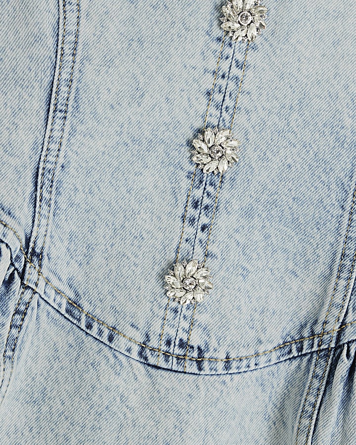 Blue Denim Sleeveless Corset Mini Dress