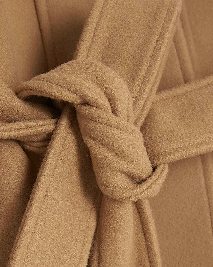 Petite Brown Short Belted Wrap Coat