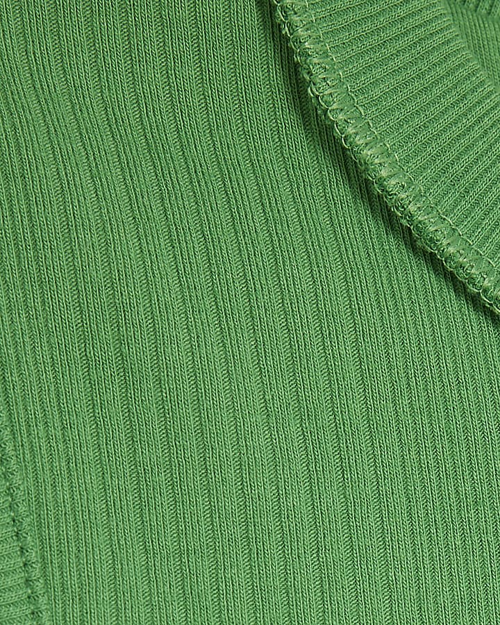 Green Sleeveless Ribbed Tank Top