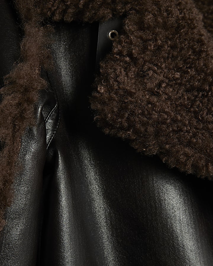 Petite Black Faux Shearling Lined Trench Coat