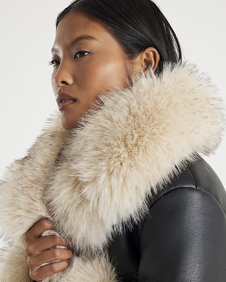 Petite Black Faux Fur Faux Leather Jacket