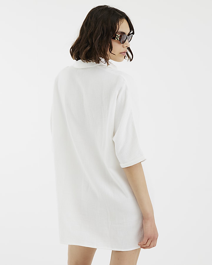 White Short Sleeve Longline Shirt