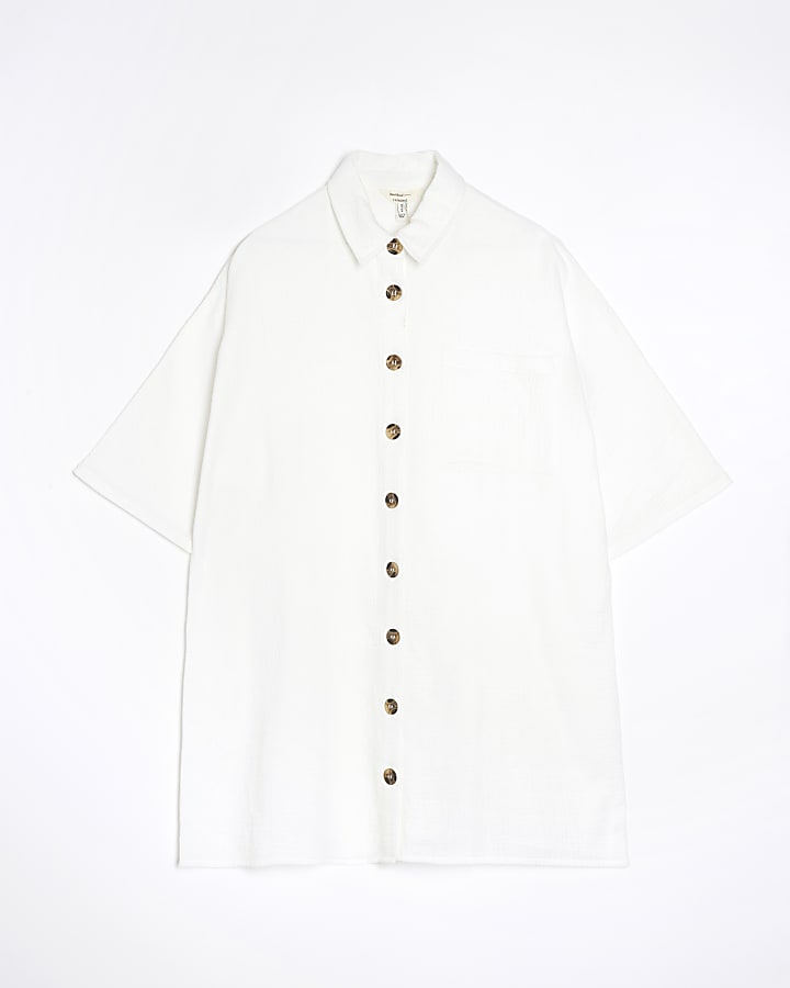 White Short Sleeve Longline Shirt