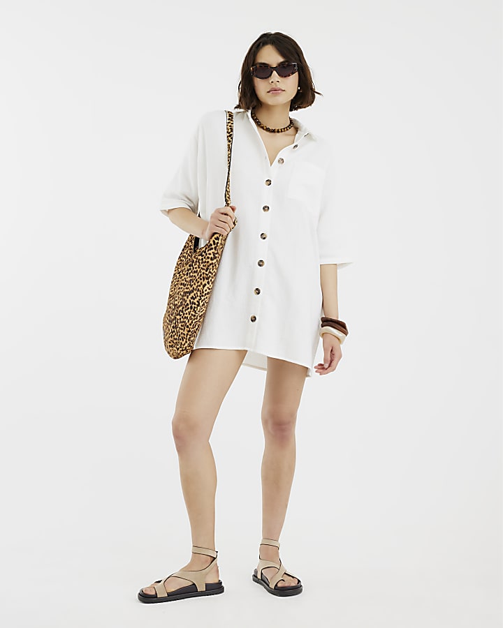White Short Sleeve Longline Shirt