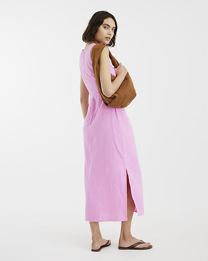 Pink Sleeveless Cut Out Midi Dress