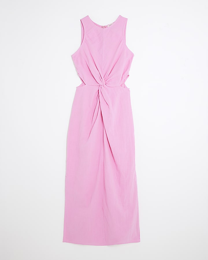 Pink Sleeveless Cut Out Midi Dress