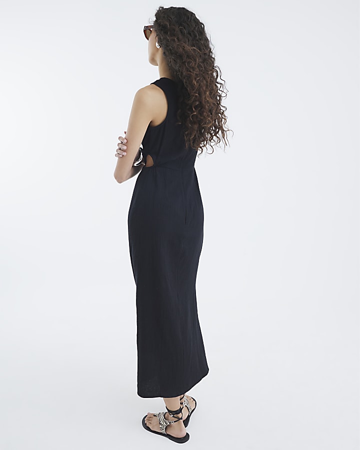 Black Sleeveless Cut Out Midi Dress