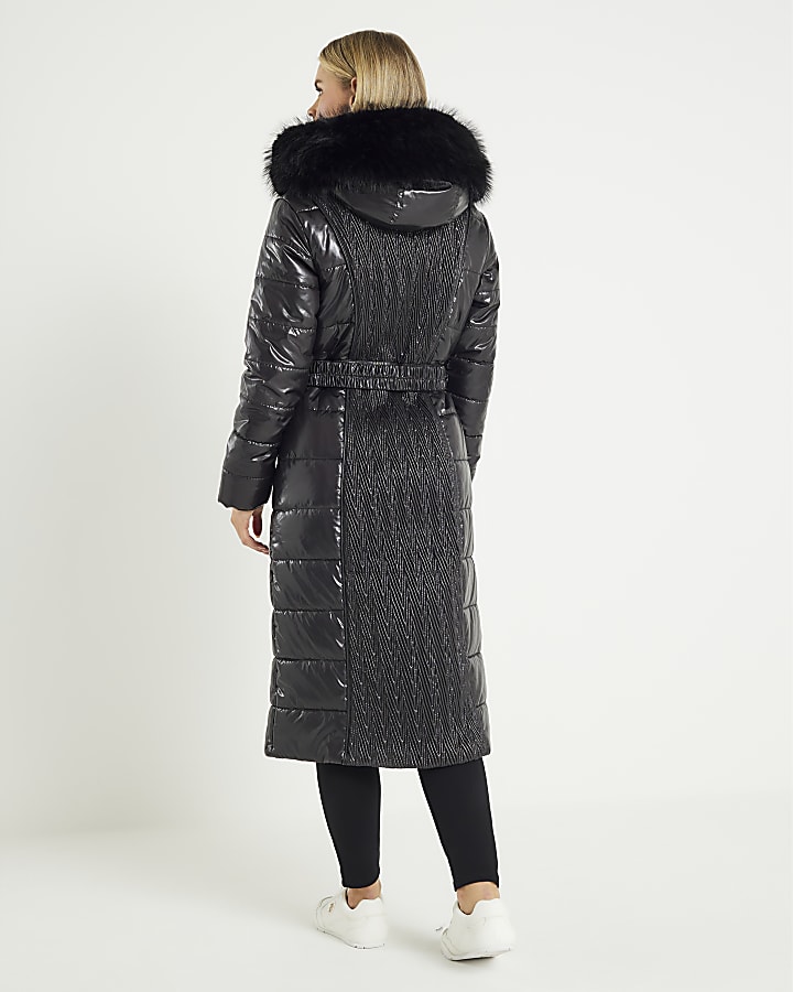 Petite Black Padded Longline Coat