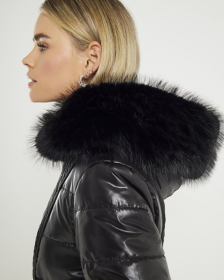 Petite Black Padded Longline Coat