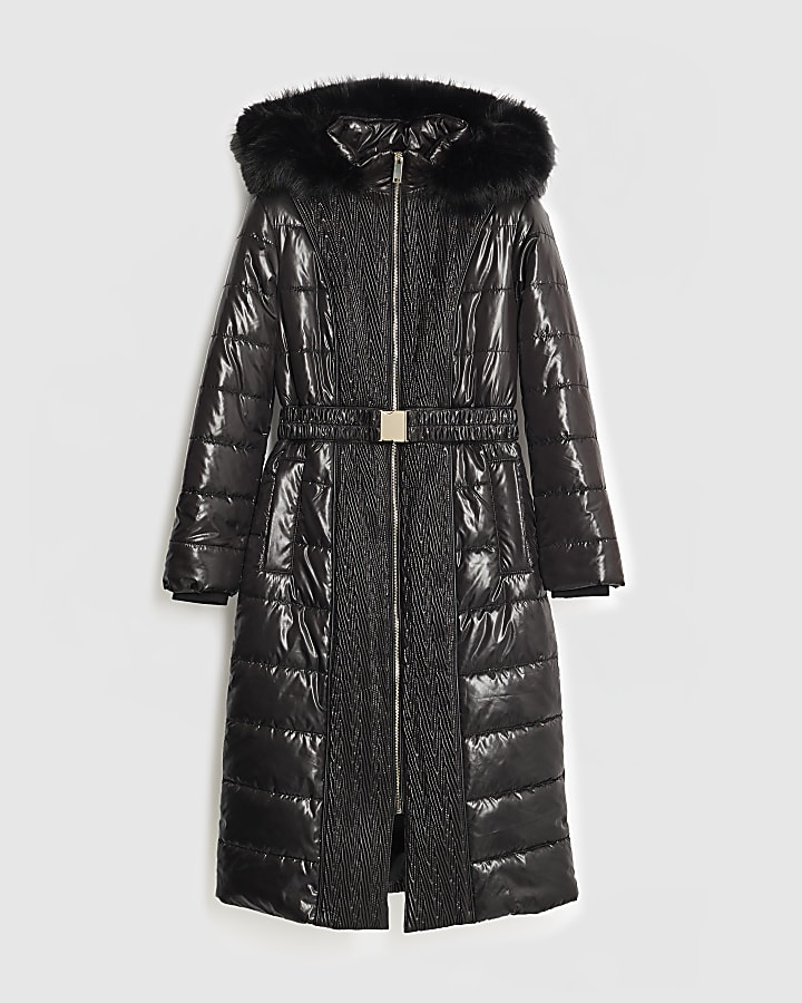 Petite Black Padded Longline Coat