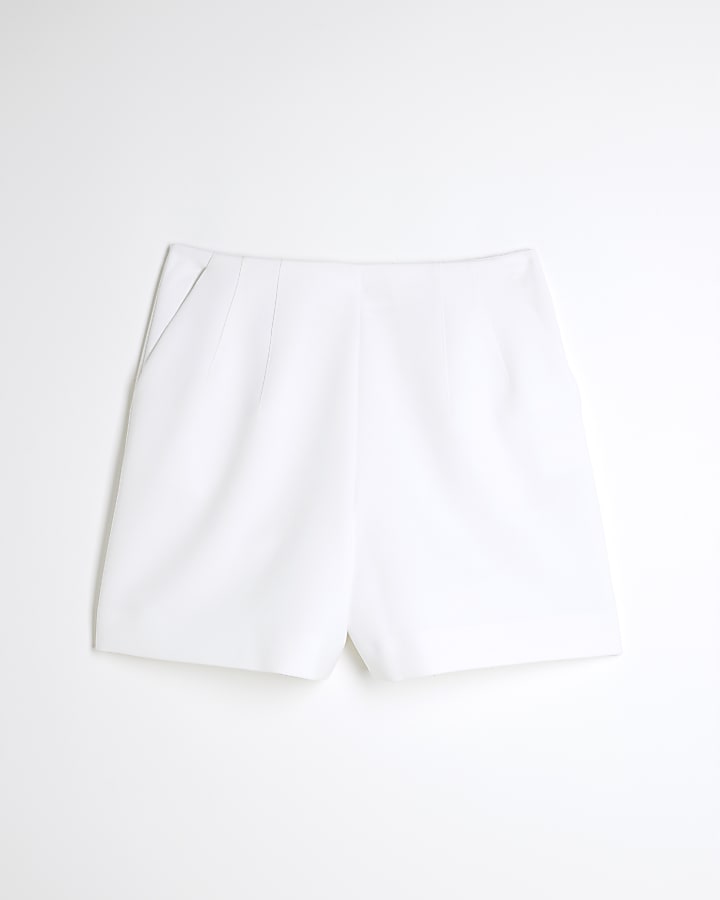 White High Waisted Darted Shorts