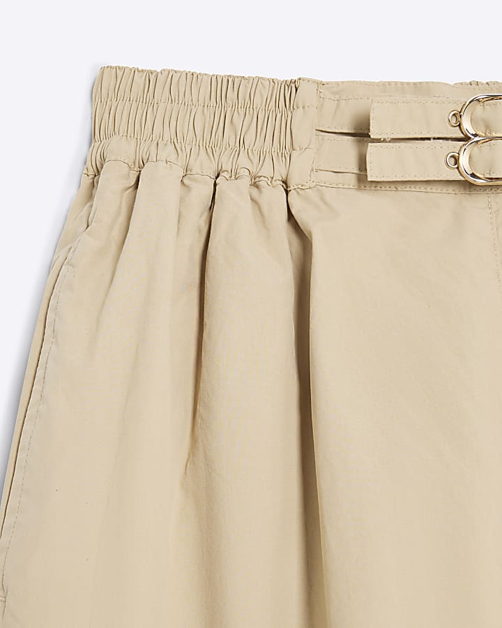 Beige Tailored Wide Leg Balloon Trousers