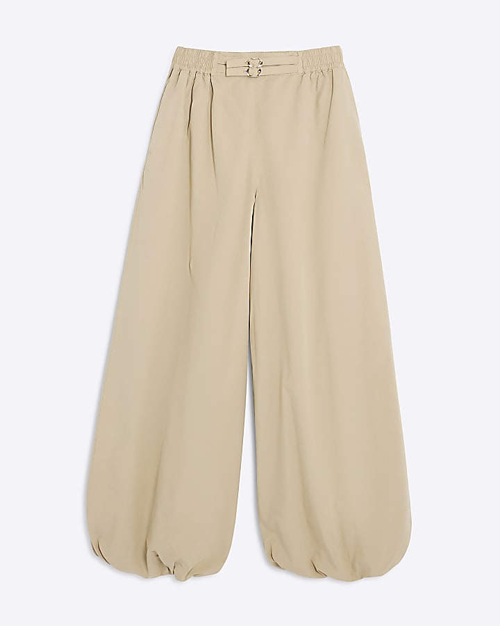Beige Tailored Wide Leg Balloon Trousers