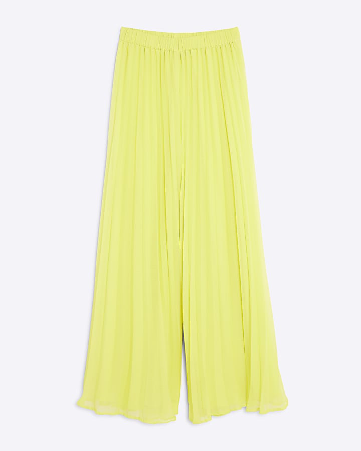 Yellow Wide Leg Plisse Trousers