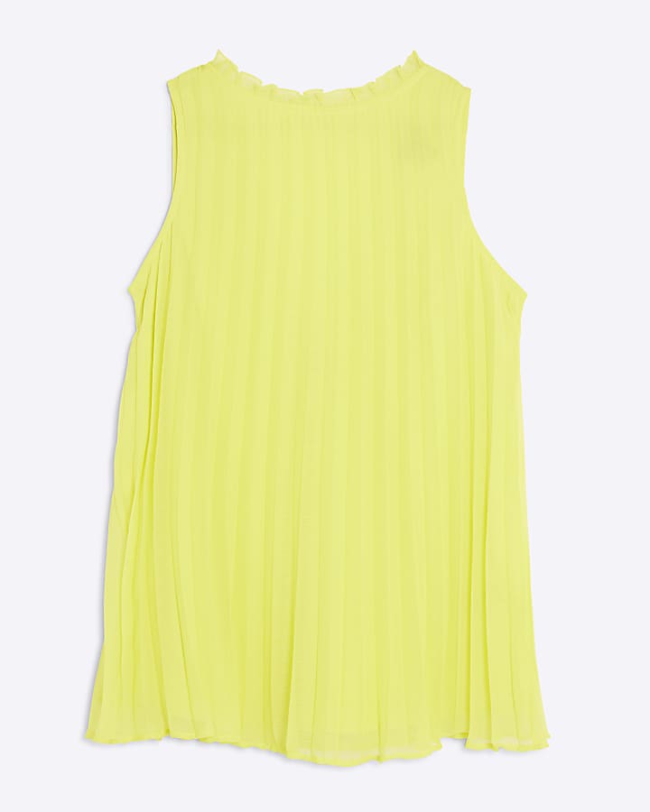 Yellow Sleeveless Plisse Tunic Top