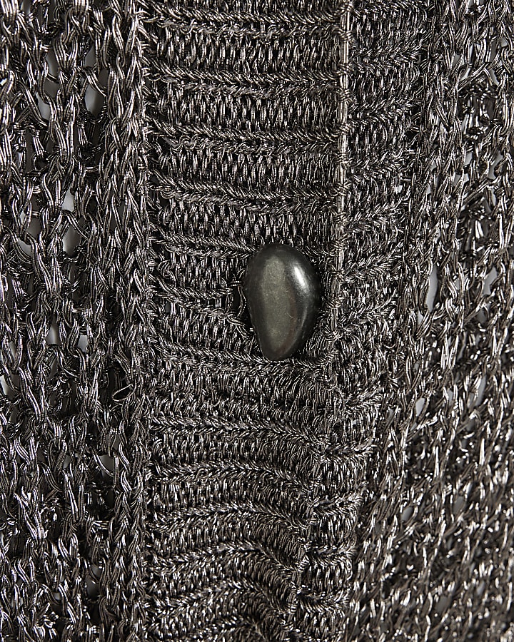 RI Studio Metallic Grey Maxi Crochet Cardigan