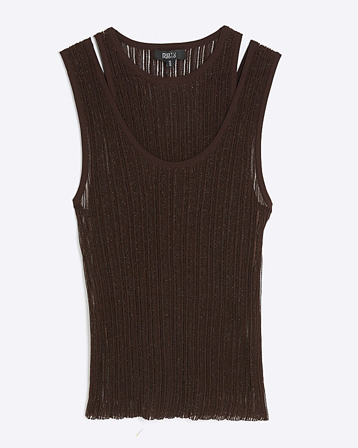 RI Studio Brown Layered Sheer Vest