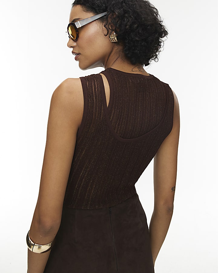 RI Studio Brown Layered Sheer Vest