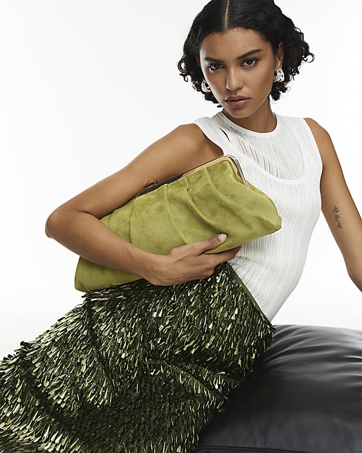 RI Studio Green Sequin Column Midi Skirt
