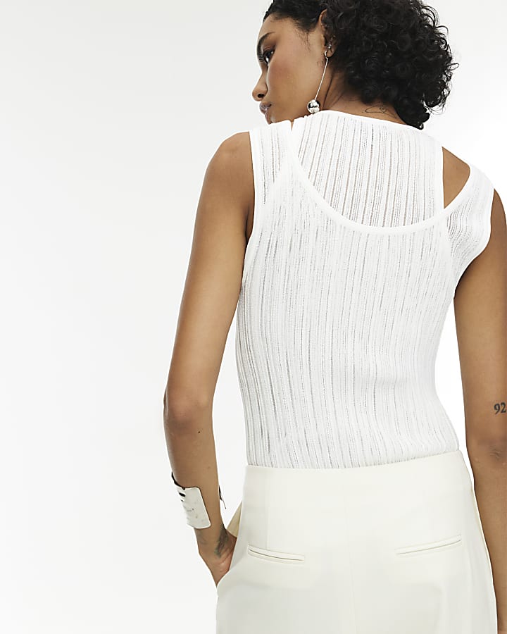 RI Studio White Layered Sheer Vest