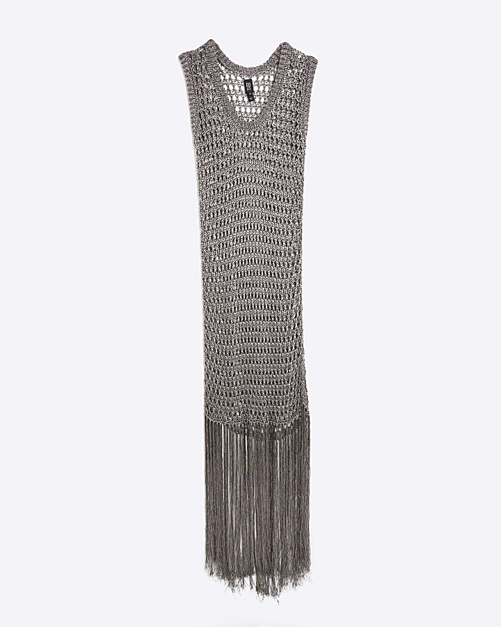 RI Studio Grey Metallic Crochet Maxi Dress