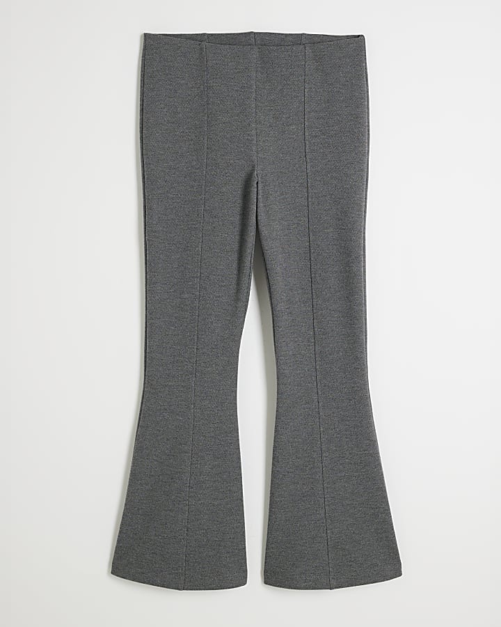 Grey Cropped Flared Leg Trousers