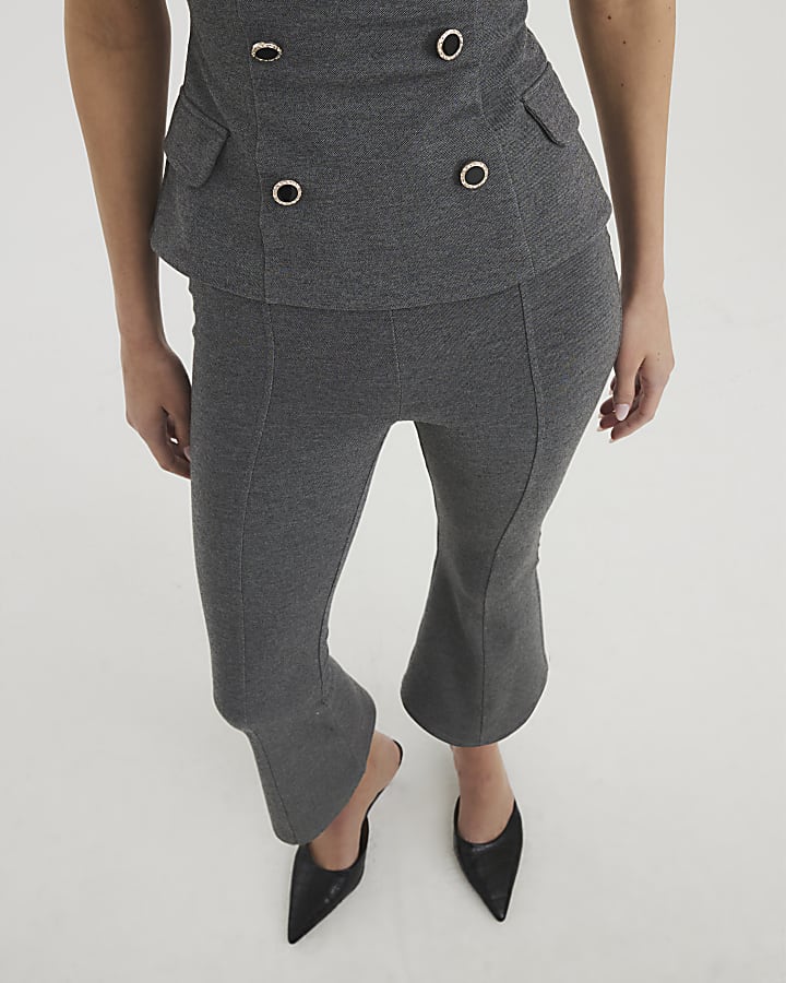 Grey Cropped Flared Leg Trousers