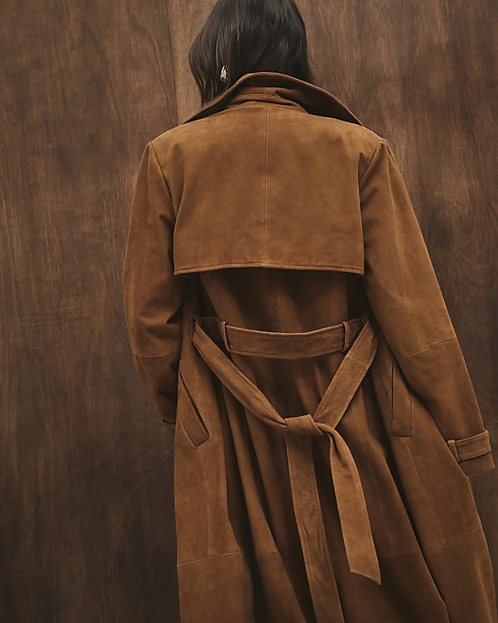 Brown Suede Trench Coat