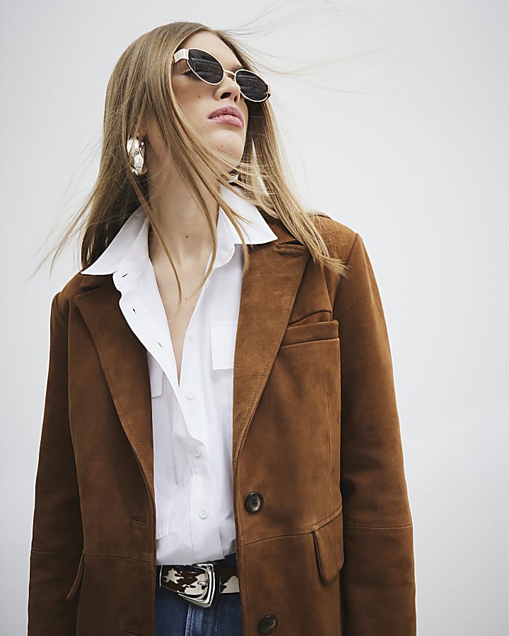 Brown Suede Oversized Blazer