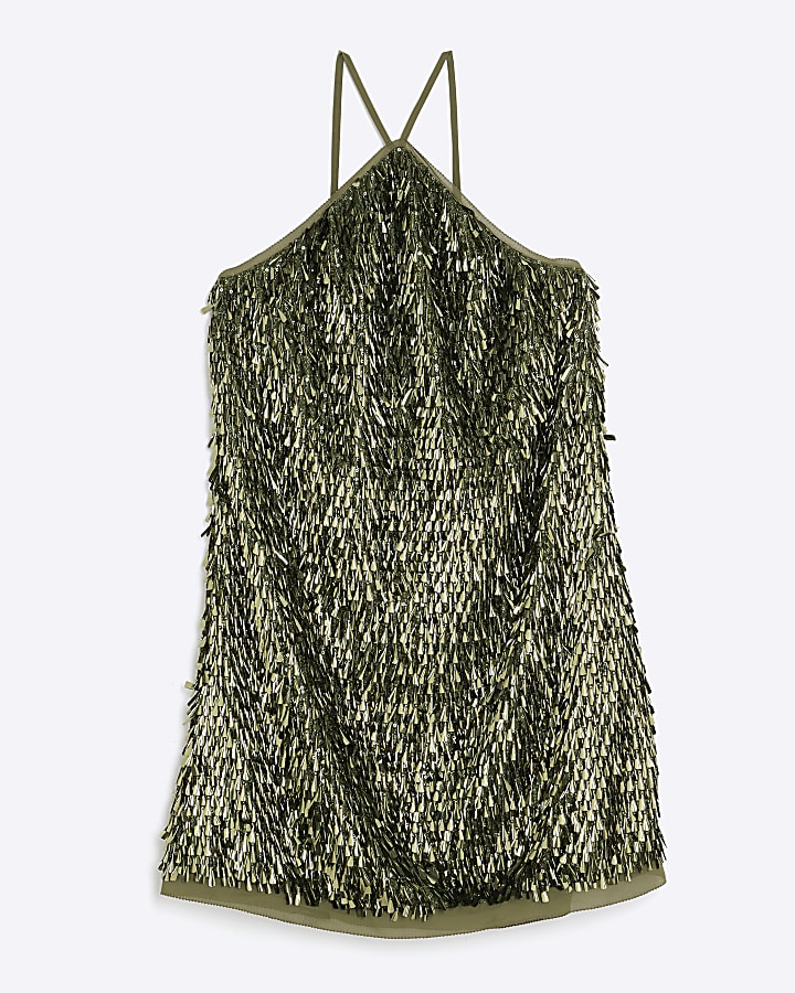 RI Studio Green Sequin Halter Neck Mini Dress