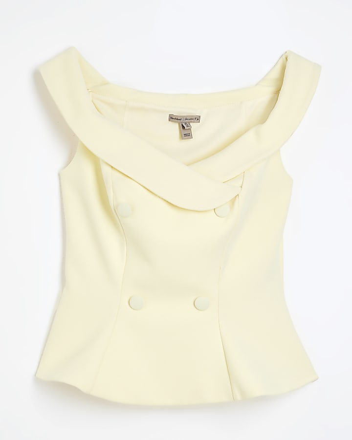 Yellow Sleeveless Double Breasted Bardot Top