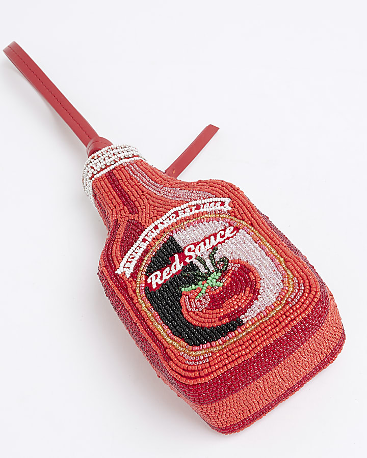 Red Premium Red Sauce Beaded Clutch Bag
