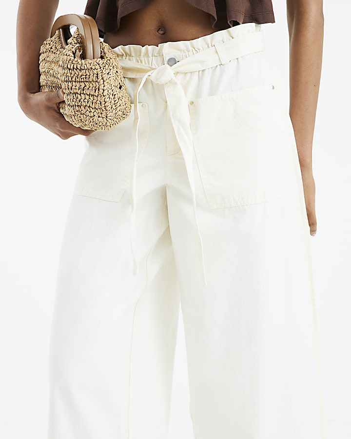 Cream Paperbag Wide Leg Trousers