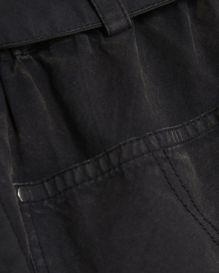 Black Paperbag Wide Leg Trousers