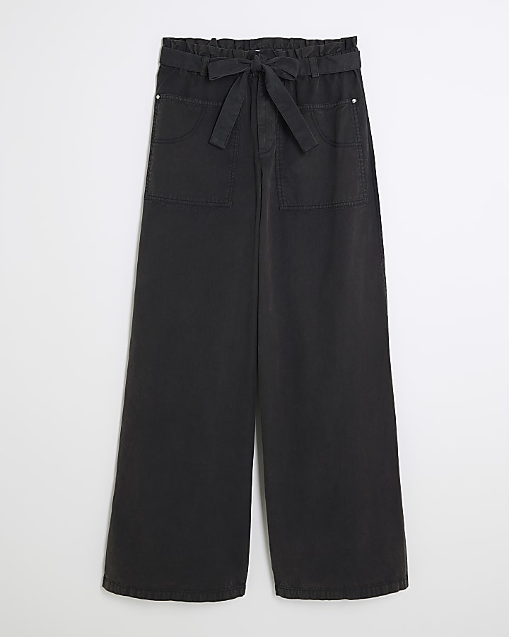 Black Paperbag Wide Leg Trousers
