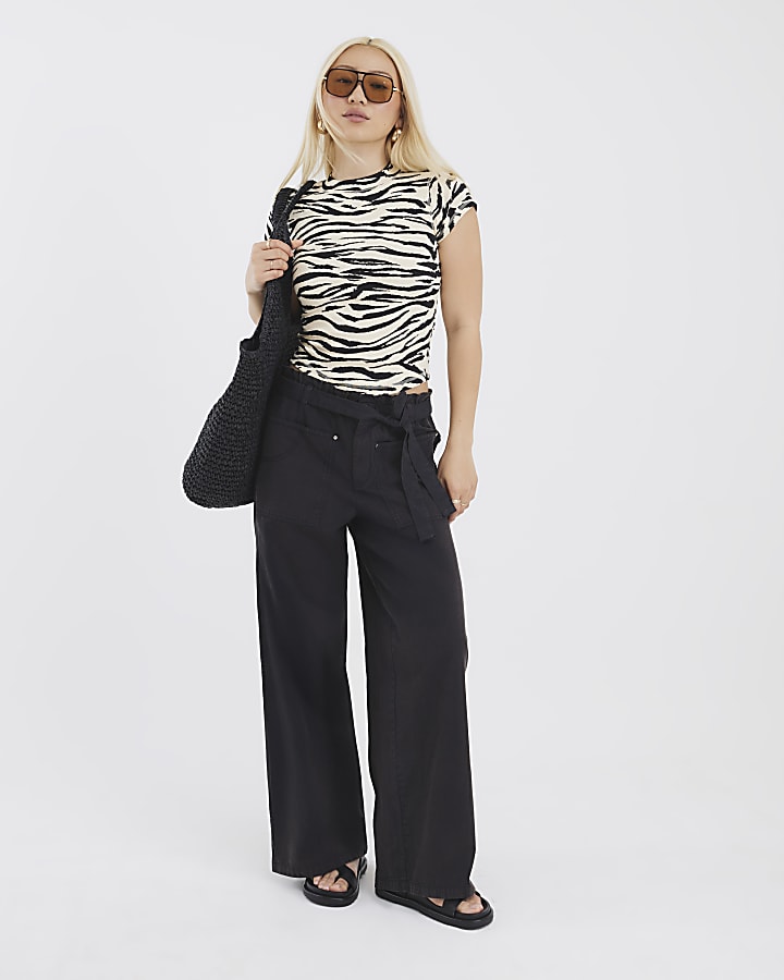 Black Paperbag Wide Leg Trousers
