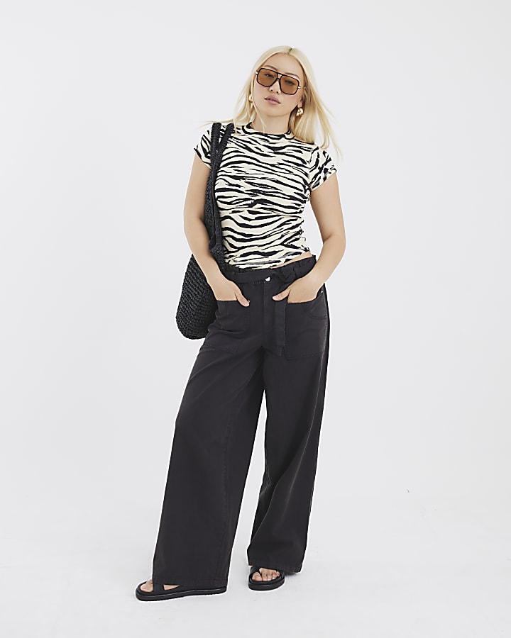 Black Paperbag Wide Leg Trousers
