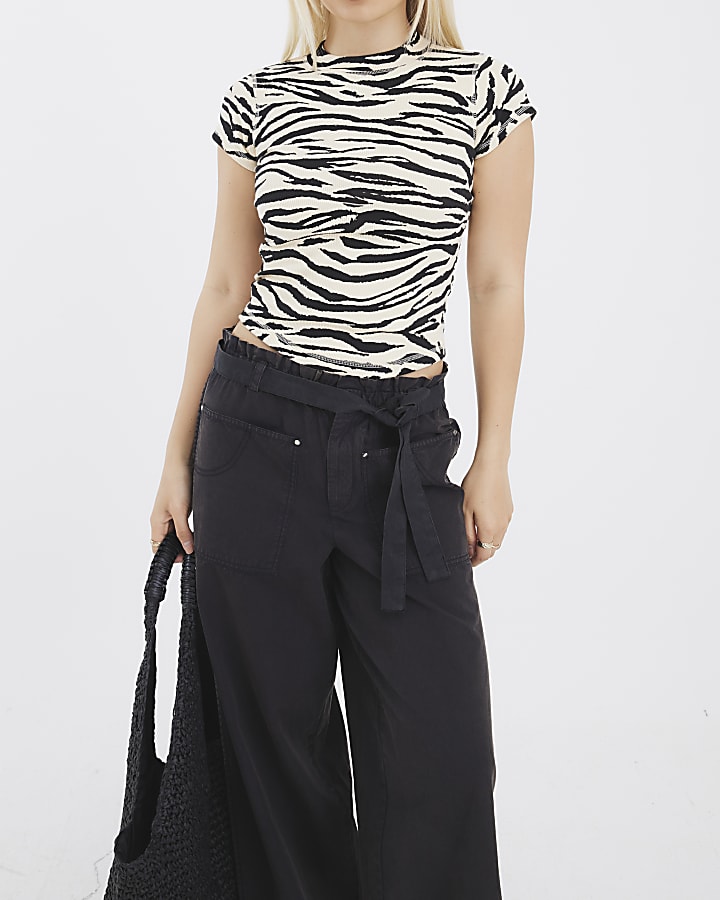 Black Paperbag Wide Leg Trousers