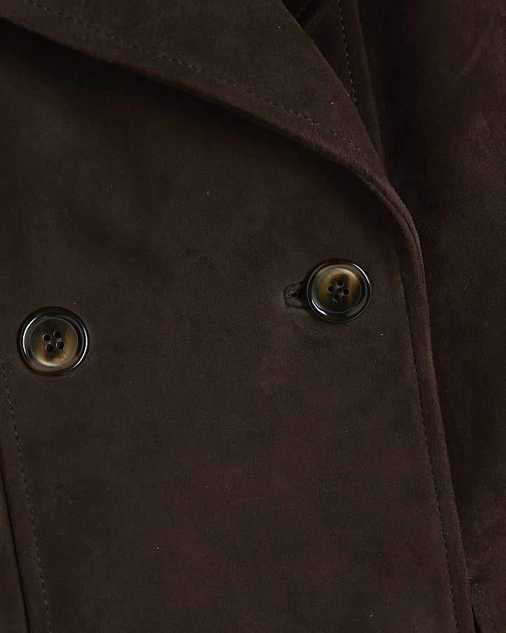 RI Studio Brown Cropped Suede Trench Jacket