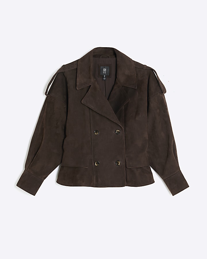 RI Studio Brown Cropped Suede Trench Jacket