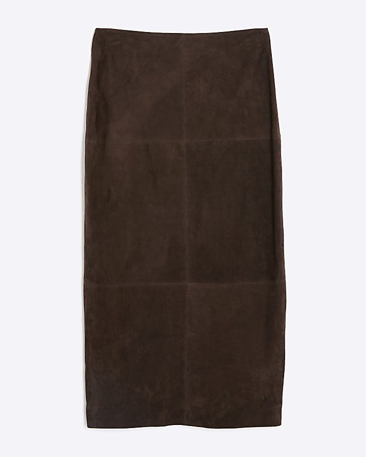 RI Studio Brown Suede Maxi Pencil Skirt
