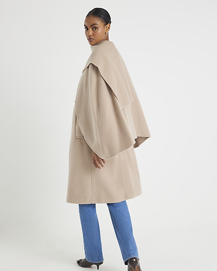 Cream Scarf Cape Coat