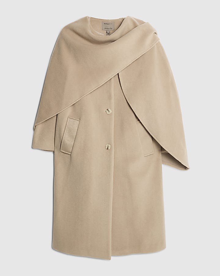 Cream Scarf Cape Coat