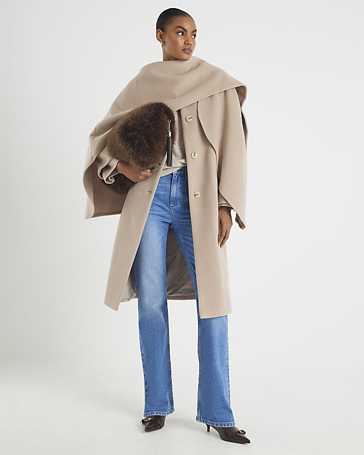 Cream Scarf Cape Coat